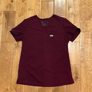 Figs Deep Red Scrub Top